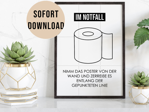 Poster NOTFALL Toilette Badezimmer Wandbild Download Digitale Datei