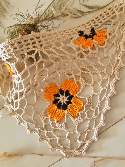 Boho Bandana-Kopftuch mit Blumenmotiv, freiem Netz- und Filetmuster (H8)