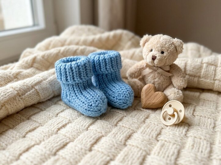 Häkelanleitung Babysocken „Himmelblau" – Erstlingssocken für Neugeborene