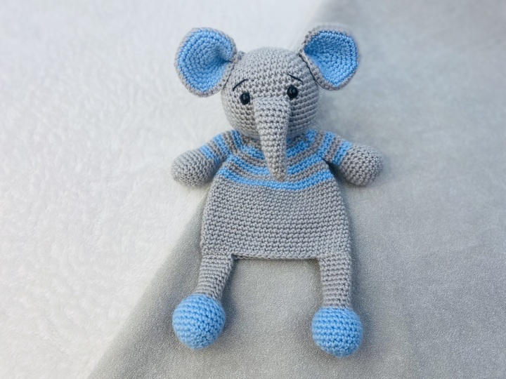 Crochet Elephant Lovey,Hugging Elephant Snuggler, Elephant Security Blanket