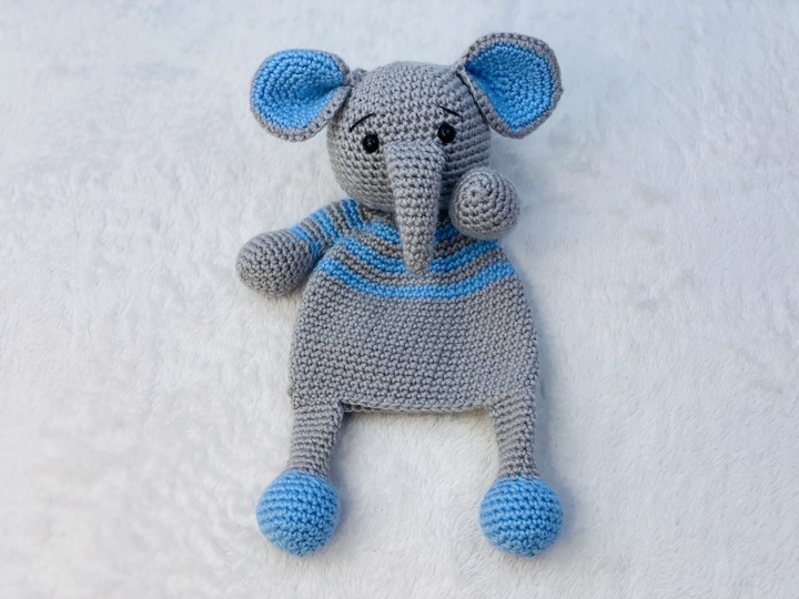 Crochet Elephant Lovey,Hugging Elephant Snuggler, Elephant Security Blanket