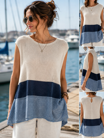 Coastal Breeze Top Knitting Pattern PDF – Scandinavian A-Line Sleeveless Su