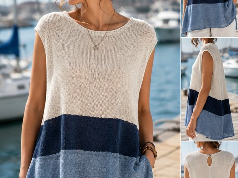 Coastal Breeze Top Knitting Pattern PDF – Scandinavian A-Line Sleeveless Su