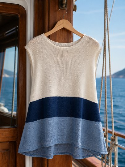 Coastal Breeze Top Knitting Pattern PDF – Scandinavian A-Line Sleeveless Su