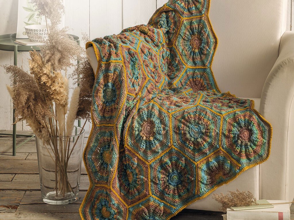 Plaid aus Sechsecke, gestrickt