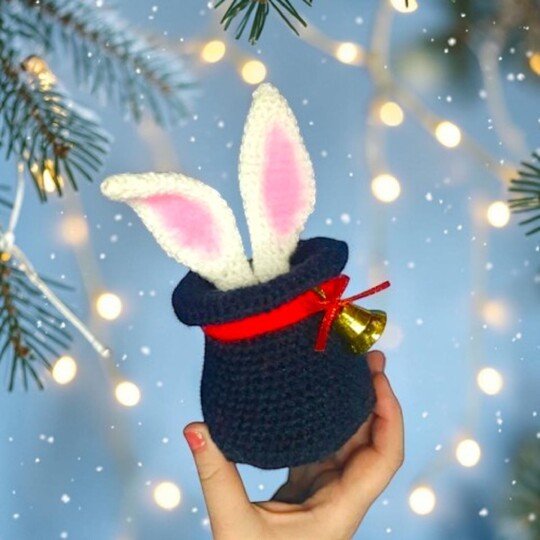 Christmas Rabbit in Magic Hat Crochet Pattern, Christmas in July