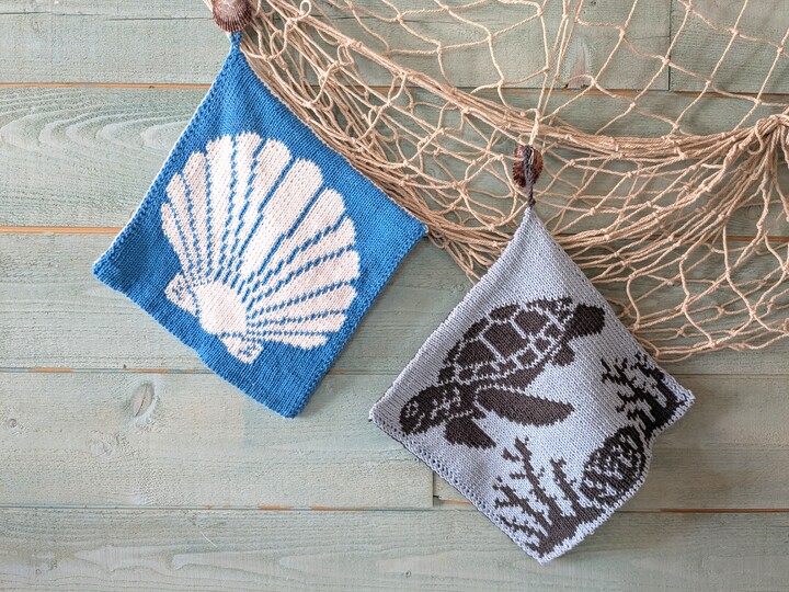 Pot holders "Sea Love 3.0" - Double sided knitting pattern