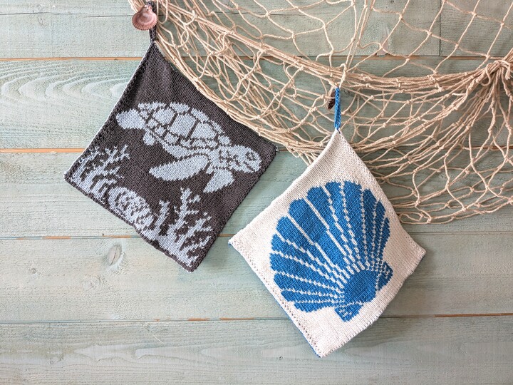 Pot holders "Sea Love 3.0" - Double sided knitting pattern