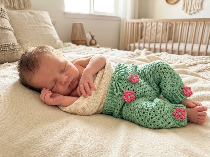 Crochet Pattern Baby Pants „Granny Square" – Size 50–56 (Newborn)