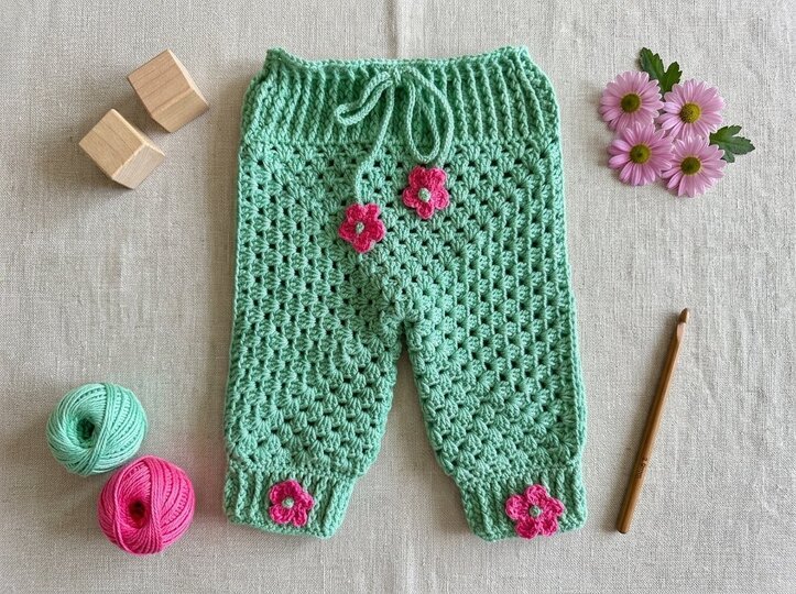 Häkelanleitung Babyhose „Granny Square" – Größe 50–56