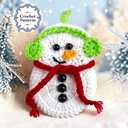 Christmas Crochet Snowman Pattern in Red Scarf and Headphones