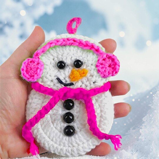 Christmas Crochet Snowman Pattern in Red Scarf and Headphones