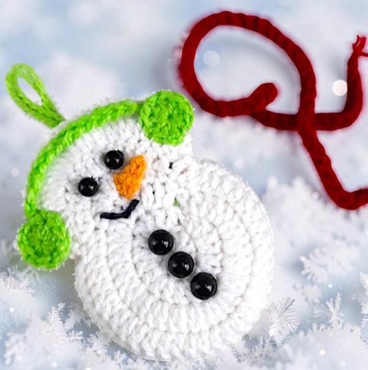 Christmas Crochet Snowman Pattern in Red Scarf and Headphones