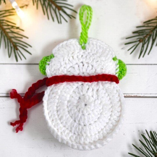 Christmas Crochet Snowman Pattern in Red Scarf and Headphones