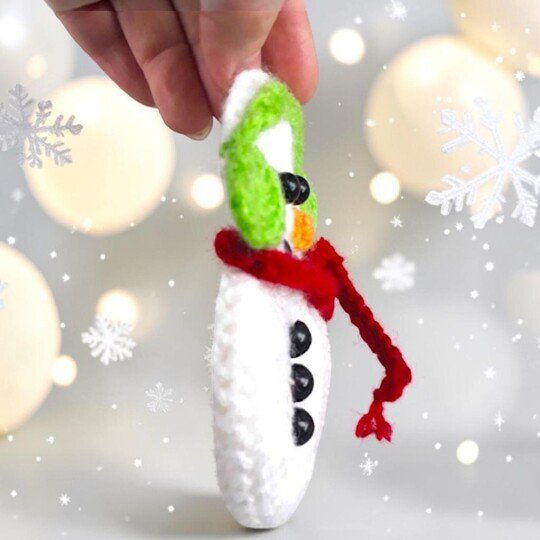 Christmas Crochet Snowman Pattern in Red Scarf and Headphones