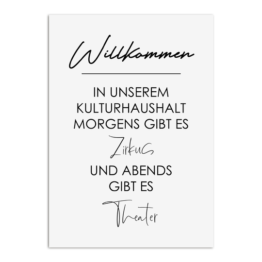 Poster Willkommen im KULTURHAUSHALT Wandbild Download Digitale Datei