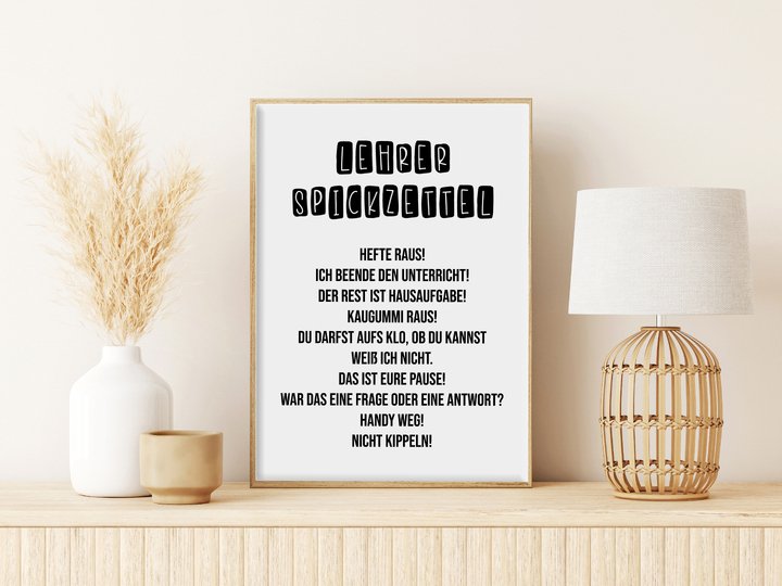 Poster Lehrer Spickzettel Geschenk für Lehrer Wandbild Download Digitale Da