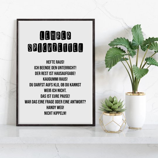 Poster Lehrer Spickzettel Geschenk für Lehrer Wandbild Download Digitale Da