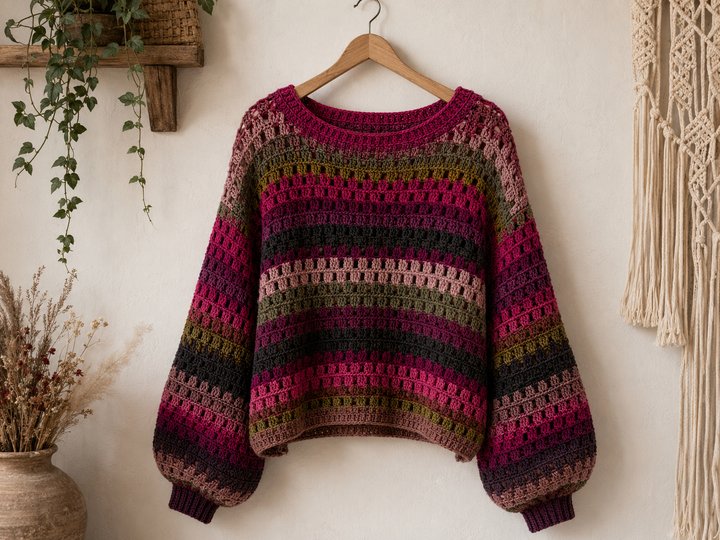 Boho Crochet Sweater PDF Pattern – Oversized Crop Pullover