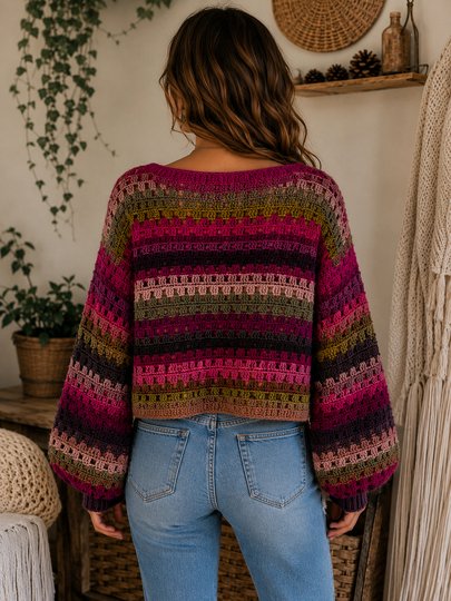 Boho Crochet Sweater PDF Pattern – Oversized Crop Pullover