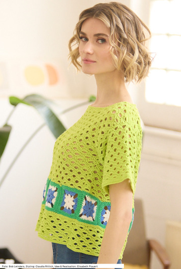 Häkelshirt mit Granny-Bordüre