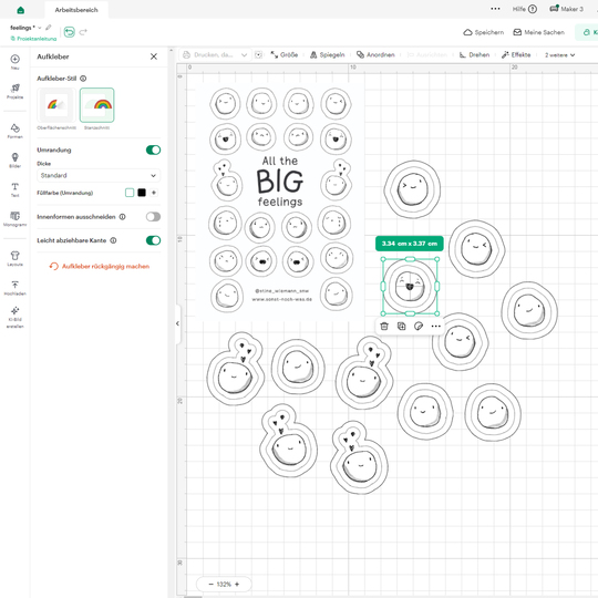 Emoji Sticker "BIG feelings" - Print then Cut png für Schneidplotter