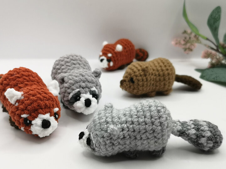 3in1 Mini-Animals: Racoon, Red Panda, Beaver - Crochet Pattern by NiggyArts