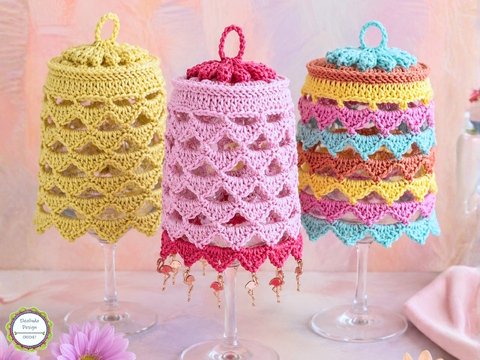Häkelanleitung Weinglas Lampenschirm "Talira" Weinglas-Lampion, Tischdeko