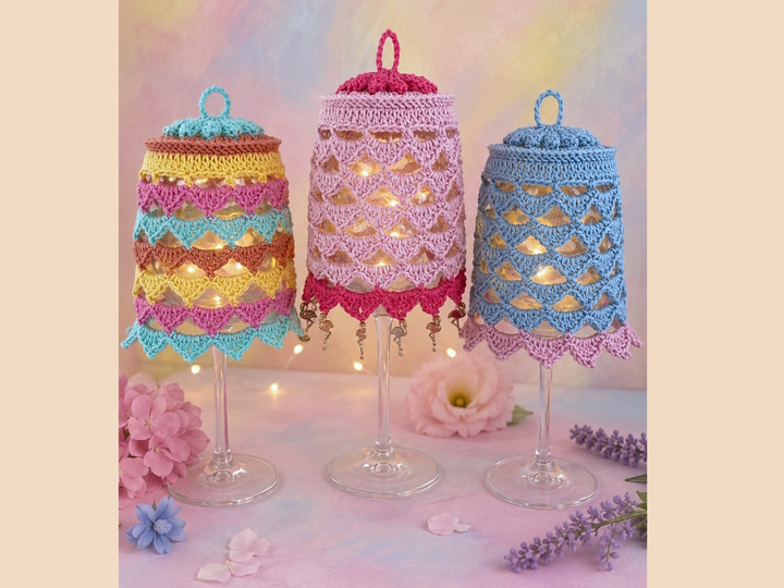Crochet Pattern Lampshade for Wine Glass "Talira" Table Decor Lantern