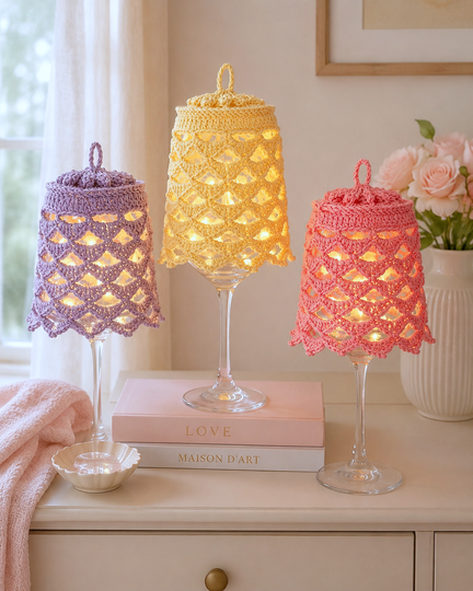 Häkelanleitung Weinglas Lampenschirm "Talira" Weinglas-Lampion, Tischdeko