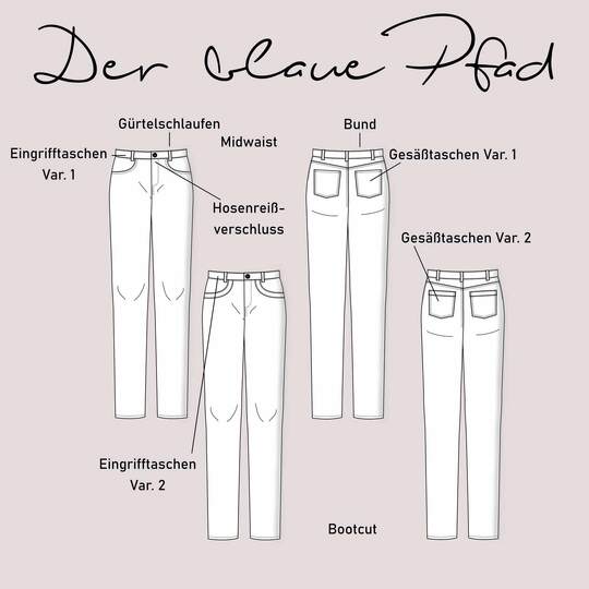 Schnittmuster Mid Waist Bootcut Jeans "Der blaue Pfad" Damen Gr. 16 - 31