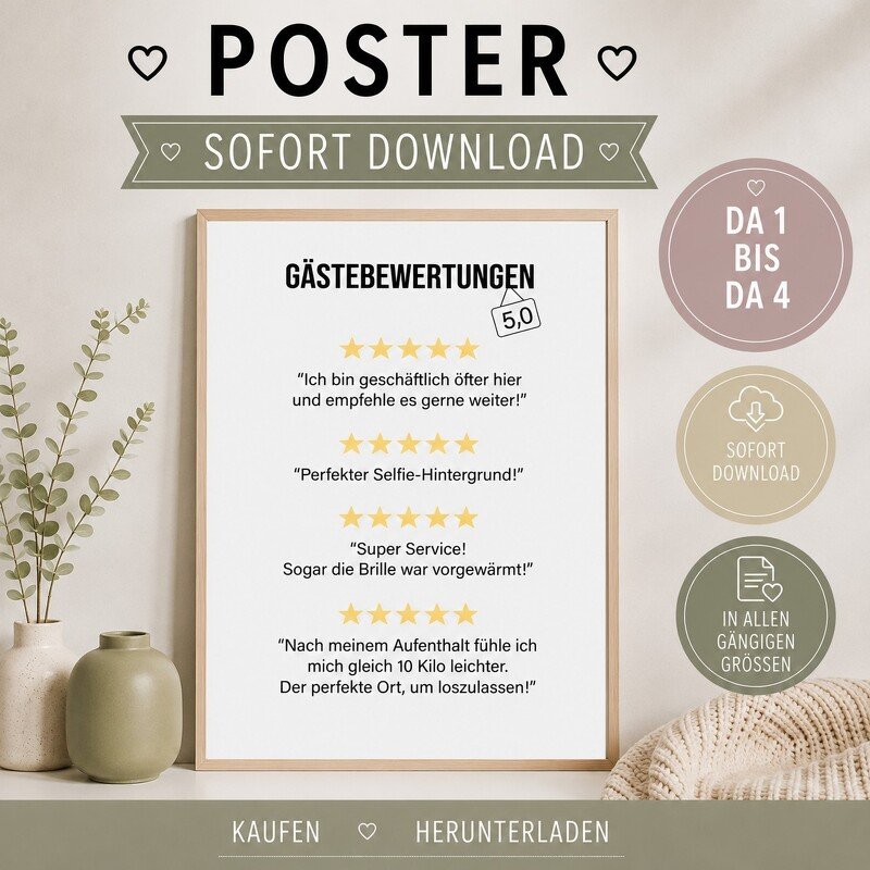 Poster Toilette Gästebewertungen Badezimmer Wandbild Download Digitale Date