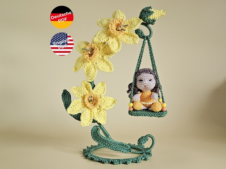 Nelly Narzisse Blumenkind Häkelanleitung PDF Frühlingsdeko Amigurumi
