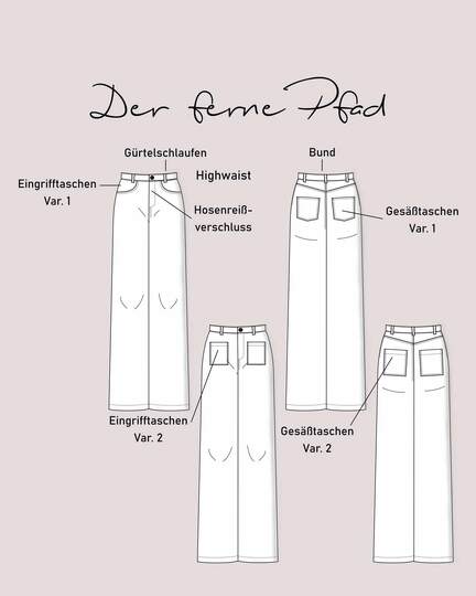Schnittmuster High Waist Palazzo Jeans "Der ferne Pfad" Damen Gr. 16 - 31