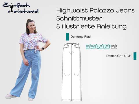 Schnittmuster High Waist Palazzo Jeans "Der ferne Pfad" Damen Gr. 16 - 31