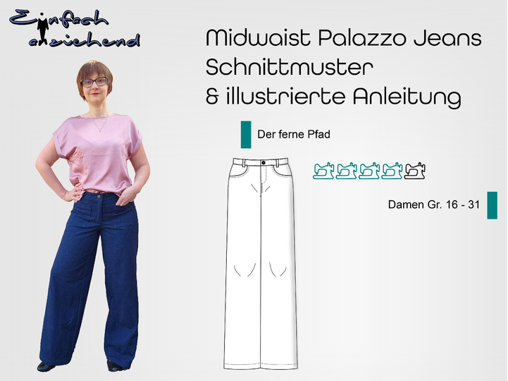 Schnittmuster Mid Waist Palazzo Jeans "Der ferne Pfad" Damen Gr. 16 - 31