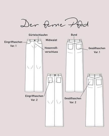 Schnittmuster Mid Waist Palazzo Jeans "Der ferne Pfad" Damen Gr. 32 - 62