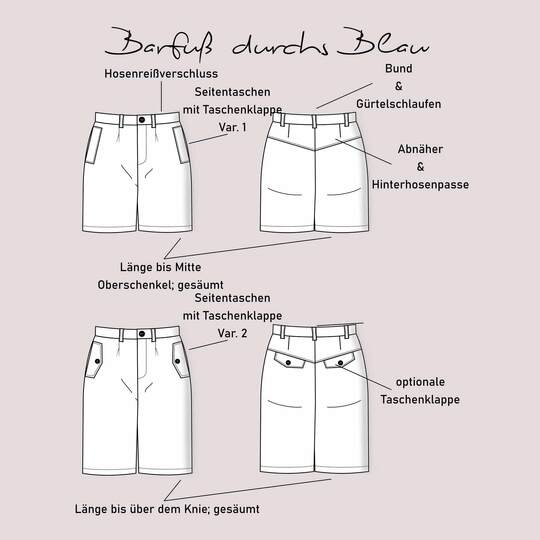 Schnittmuster Shorts "Barfuß durchs Blau" Gr. 32 - 62 Damen