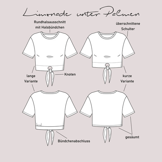 Schnittmuster Knotenshirt "Limonade unter Palmen" Gr. 32 - 62 Damen