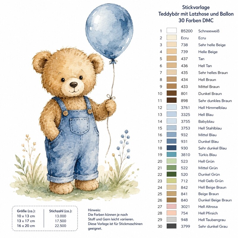 Kreuzstich Vorlage Teddy mit Ballon PDF