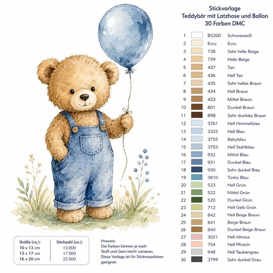 Kreuzstich Vorlage Teddy mit Ballon PDF