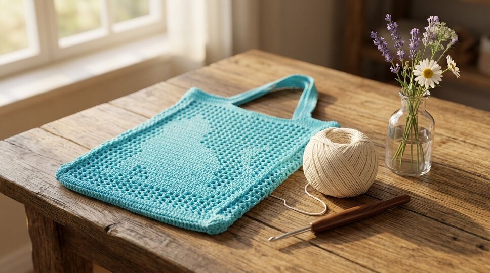 Crochet Pattern Filet Crochet Bag with Cat Motif – incl. 3 Motif Templates