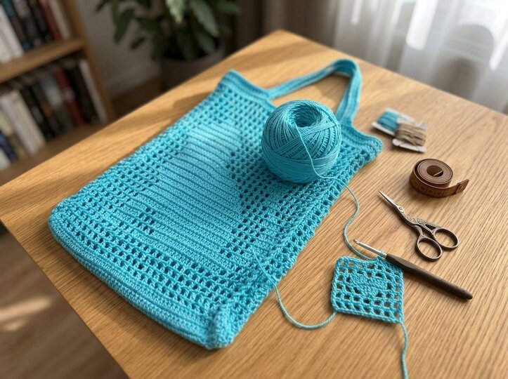 Crochet Pattern Filet Crochet Bag with Cat Motif – incl. 3 Motif Templates
