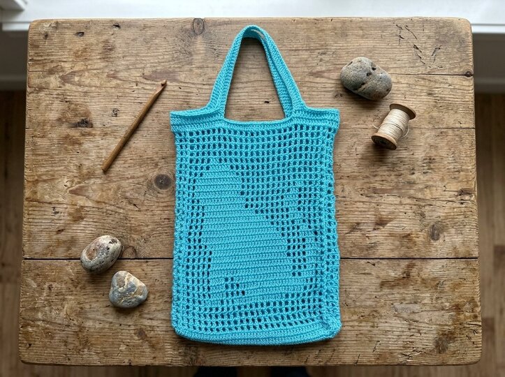 Crochet Pattern Filet Crochet Bag with Cat Motif – incl. 3 Motif Templates