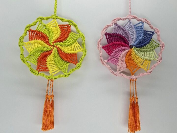 Häkelanleitung buntes Windrad, kleines Mandala