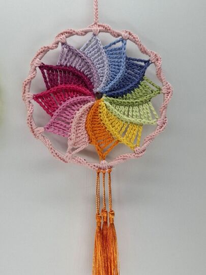 Häkelanleitung buntes Windrad, kleines Mandala