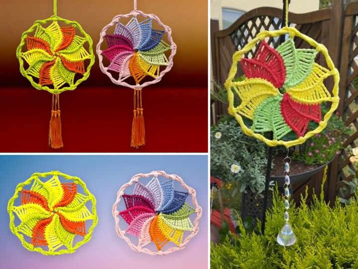 Häkelanleitung buntes Windrad, kleines Mandala, Blumenstecker