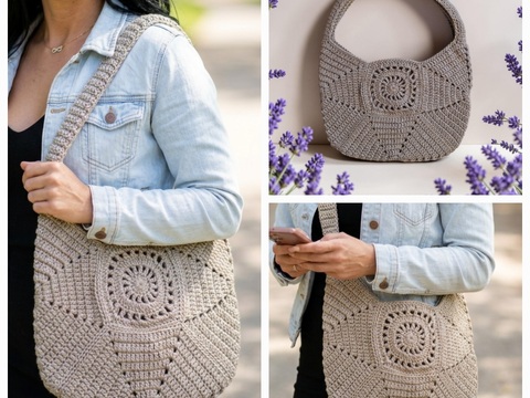 PDF Häkelanleitung Hexagon Tasche "Ramona" mit Mandala Granny Square