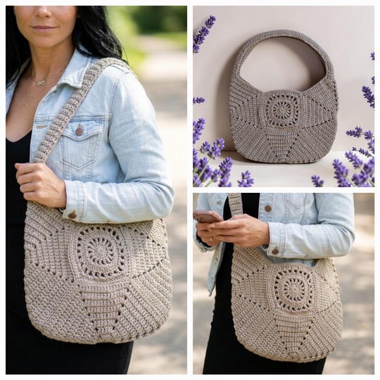 PDF Häkelanleitung Hexagon Tasche "Ramona" mit Mandala Granny Square