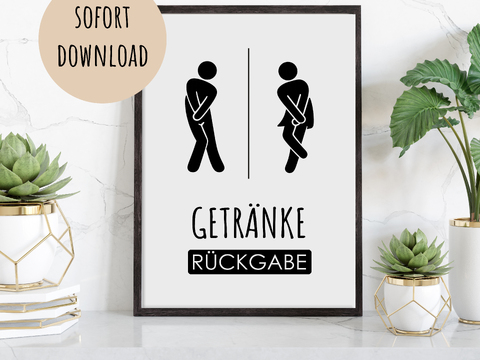 Poster Toilette Getränkerückgabe Badezimmer Wandbild Download Digitale Date